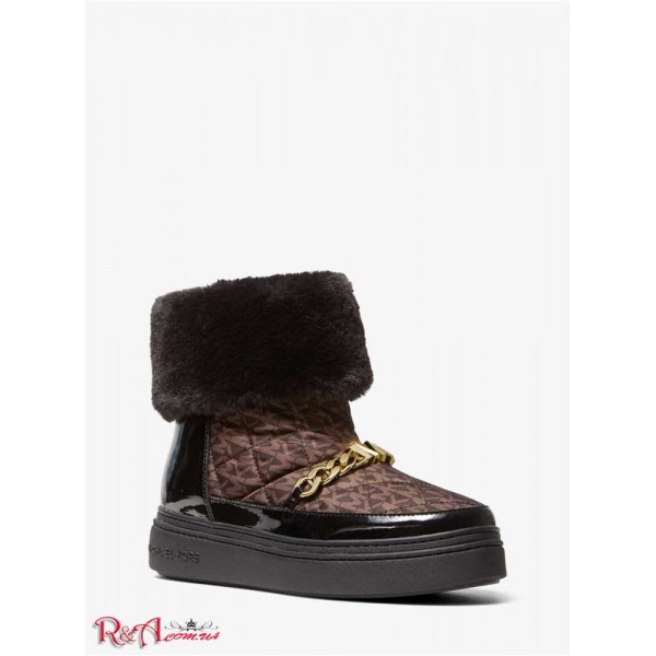 Женские Ботинки MICHAEL KORS (Chapman Embellished Quilted Logo and Faux Fur Boot) 65649-05 blk/brown