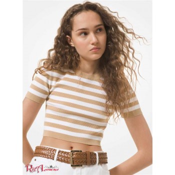 Жіночий Светр (Striped Ribbed Stretch Viscose Cropped Sweater) 60739-05 хакі