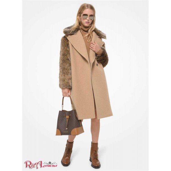 Жіноче Пальто MICHAEL KORS (Faux Fur Trim Felted Wool Cocoon Coat) 65069-05 темний верблюд