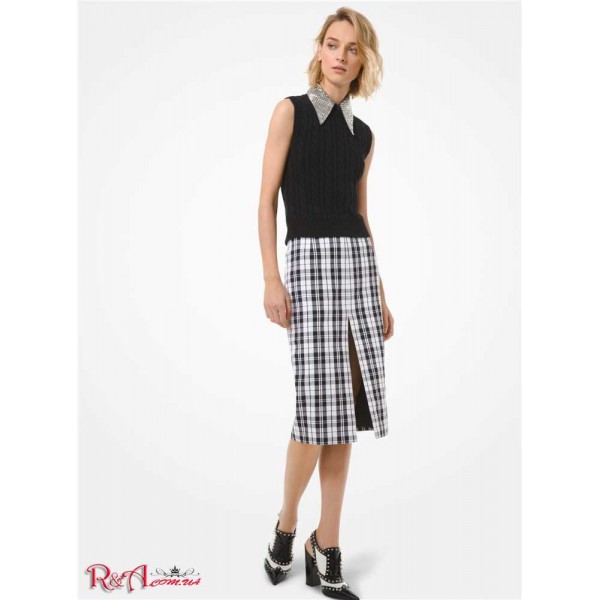 Женская Юбка MICHAEL KORS (Tartan Wool and Cotton Slit Pencil Skirt) 61679-05 черный/белый