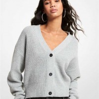 Жіночий Кардиган (Ribbed Wool Blend Cropped Cardigan) 60699-05 Перловий Сірий