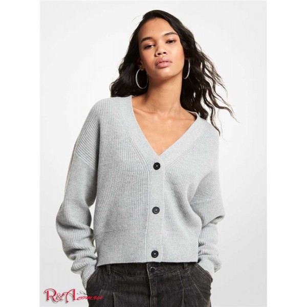 Женский Кардиган MICHAEL KORS (Ribbed Wool Blend Cropped Cardigan) 60699-05 Жемчужный Серый