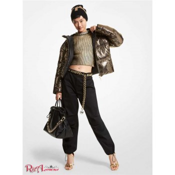 Женская Куртка (Metallic Logo Cire Reversible Puffer Jacket) 65019-05 черный/золото