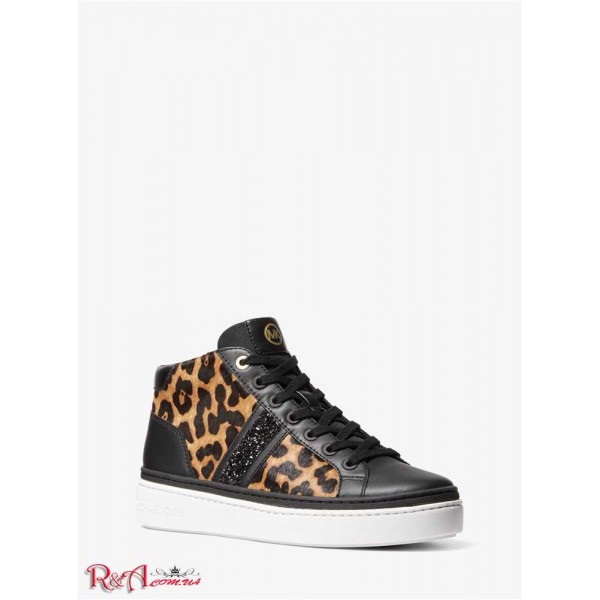 Жіночі Снікерси MICHAEL KORS (Chapman Embellished Leopard Print Calf Hair and Leather High-Top Sneaker) 61289-05 butterscotch